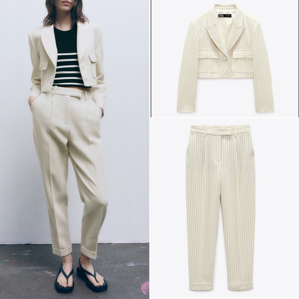 Zara striped blazer & matching turned up hem pants